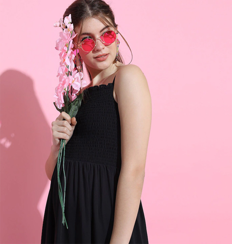 Women Stylish Black Solid Dress